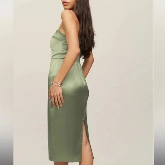 oaklie silk dress Reformation Oaklie Silk Dress Artichoke Green